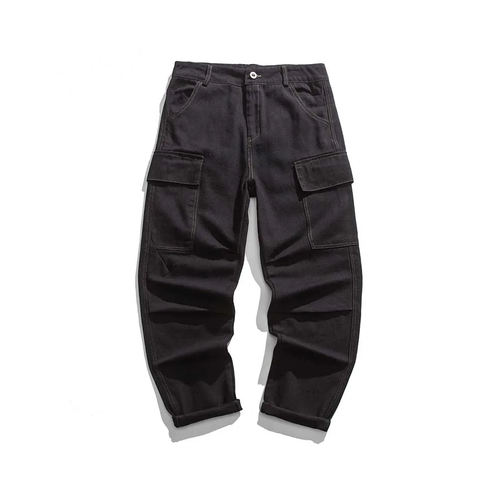 Japanese Style Trendy Baggy Jeans Men Cargo Pants Streetwear Pockets Trousers Vintage Hip Hop Denim