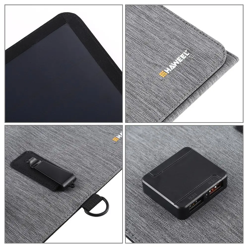 

HAWEEL 21W Ultrathin 3-Fold Foldable 5V / 3A Max Solar Panel Charger with Dual USB Ports, Support QC3.0 and AFC