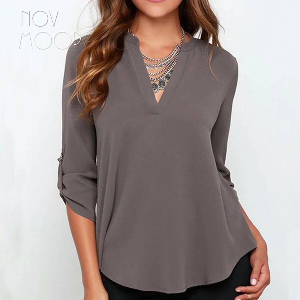 Женская шифоновая блузка с v-образным вырезом свободная рубашка топы больших
