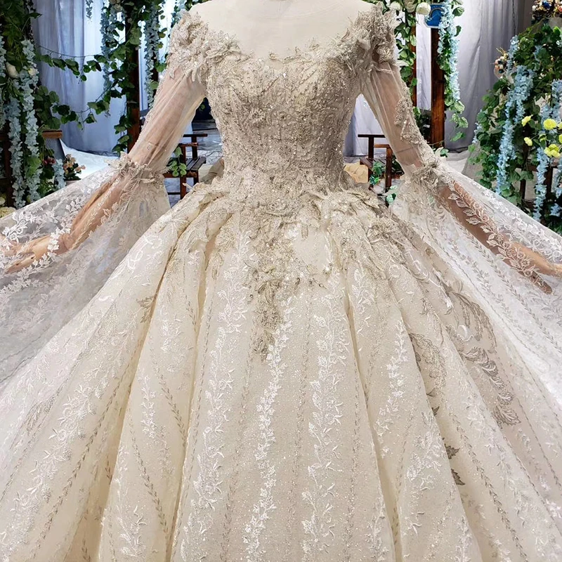 BGW HT42317 Plus Size Wedding Dress With Sleeves Shawl O-neck Ball Gown Lace Bride Gown 2020 Real Vestido De Noiva Manga Longa