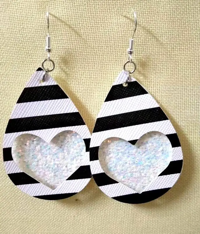 Женские двойные серьги в полоску из кожи красные и синие серьги-подвески