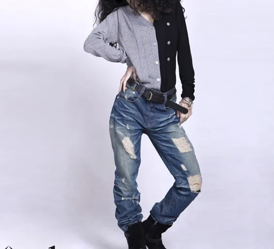 

2020 New Winter Thick Cashmere Sweater Women Splice Hit The Color V-neck Cardigan Female Knitting Wool Fashion Sweaters