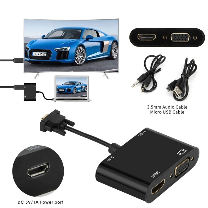 Для ПК проектор ТВ VGA к совместимому с HDMI адаптер-разветвитель 3 5 мм аудио