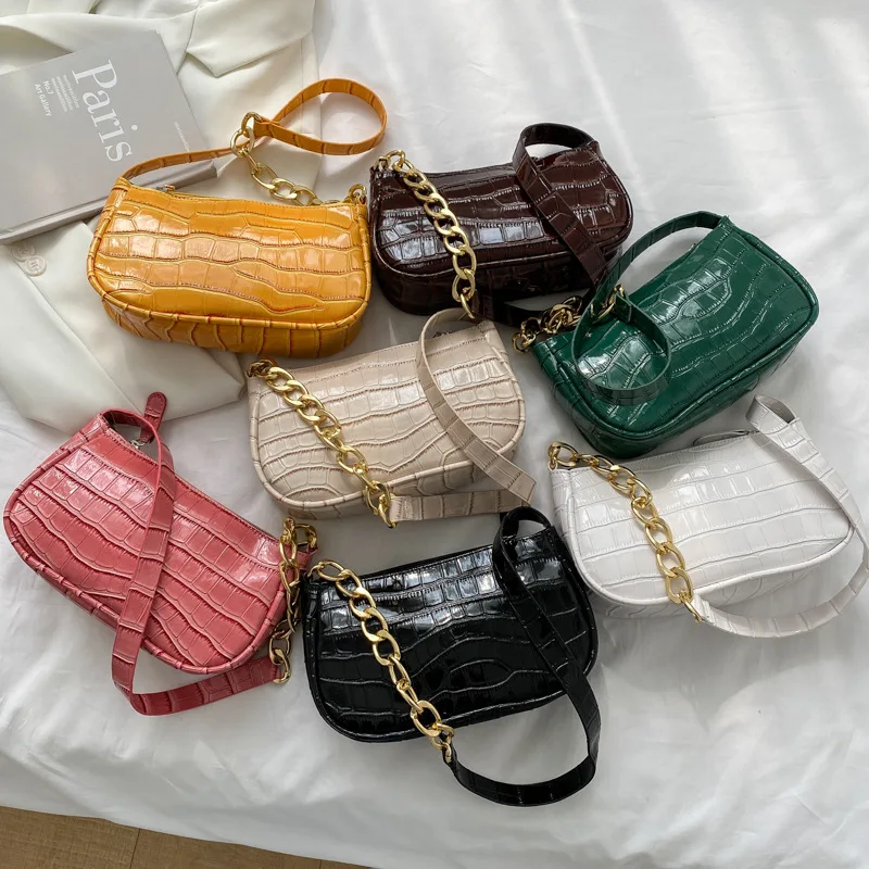 

New 2021 Trendy Underarm bag PU Leather Crocodile pattern Handbag Chians Crossbody Bags For Women Elegant Shoulder Bag Purses