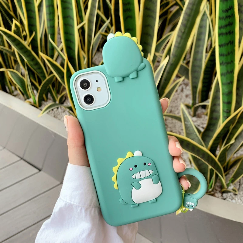 3D Cute Cartoon Dinosaur Finger Ring Phone Case for iPhone XS 11 Pro Max XR X 6 6S 7 8 Plus Funny Soft Silicone TPU Rubber Cover | Мобильные