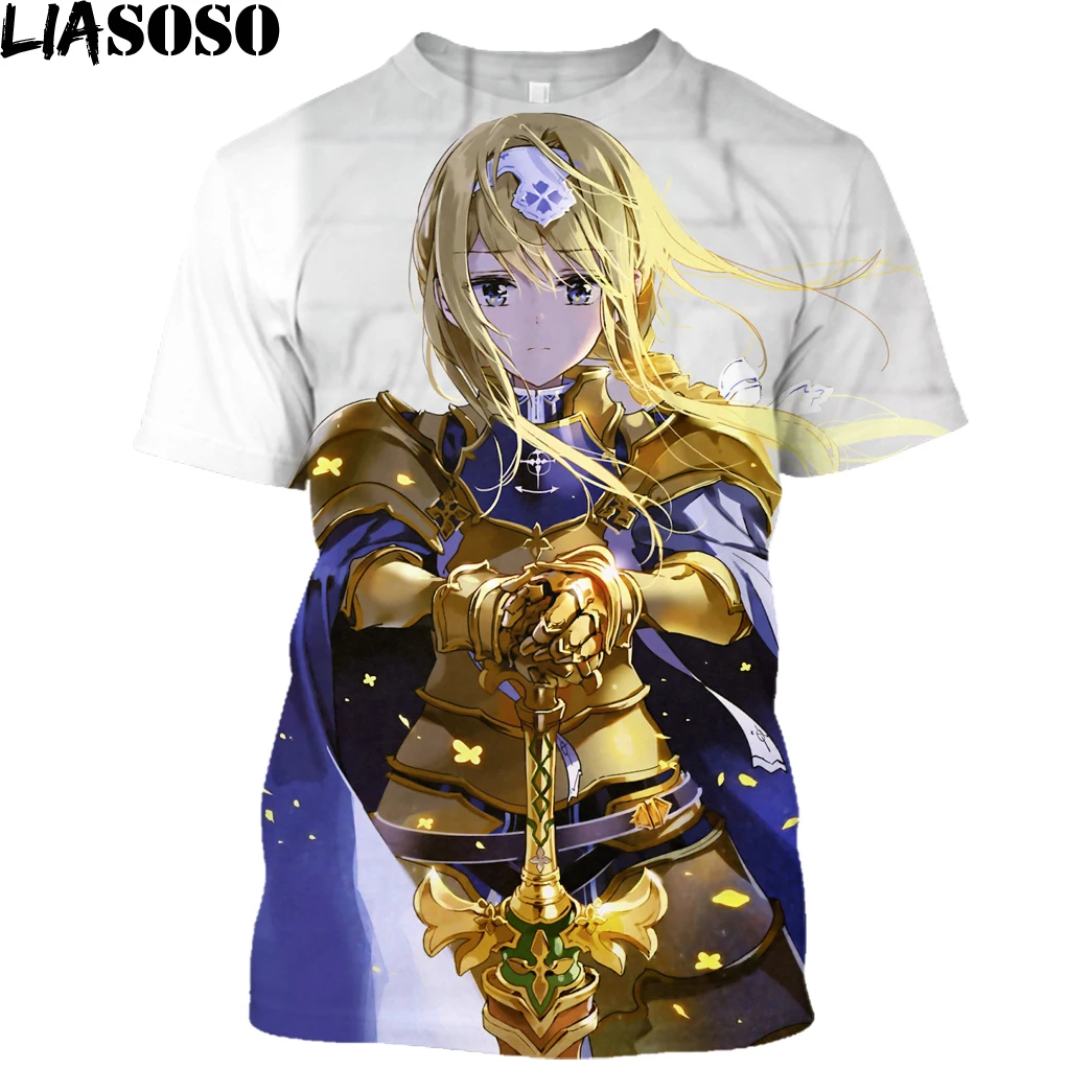 

LIASOSO Anime Sword Art Online Print T-shirt Harajuku Summer Fashion Men's Women's T shirt SAO Kirito Yuuki Asuna Short Sleeve