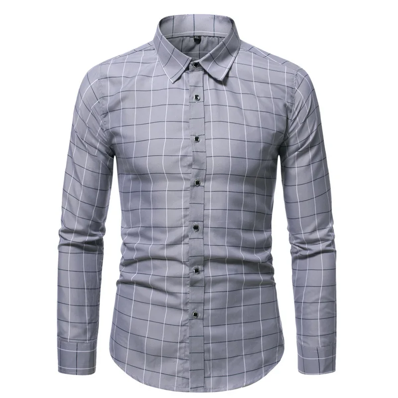 

QIWN Men's Autumn New Style Men's Plaid Casual Shirt Long-sleeved Shirt Black Shirt Mens Dress Shirts Long Sleeve Shirts