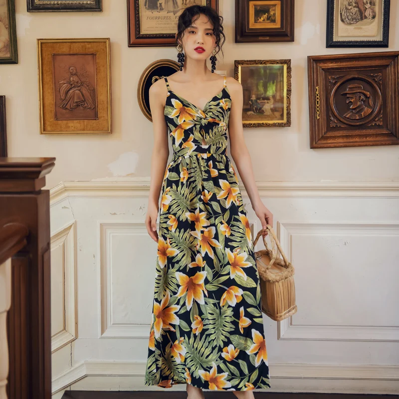 Богемное Макси платье с цветочным принтом для женщин Элегантное летнее пляжное