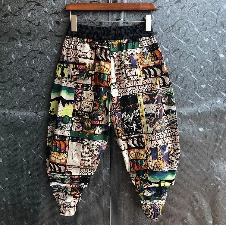 

Fashion Hip Hop Streetwear Men Printed Harem Pants Korean Loose Fit Cuffed Jogger Sweatpants Trousers For Male