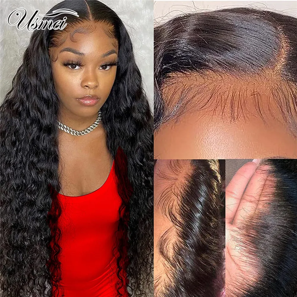 

Usmei Synthetic Lace Front Wig Deep Wave Pre Plucked Lace Front Wigs for Black Women 150% Density Lace Frontal Wig Wet and Wavy