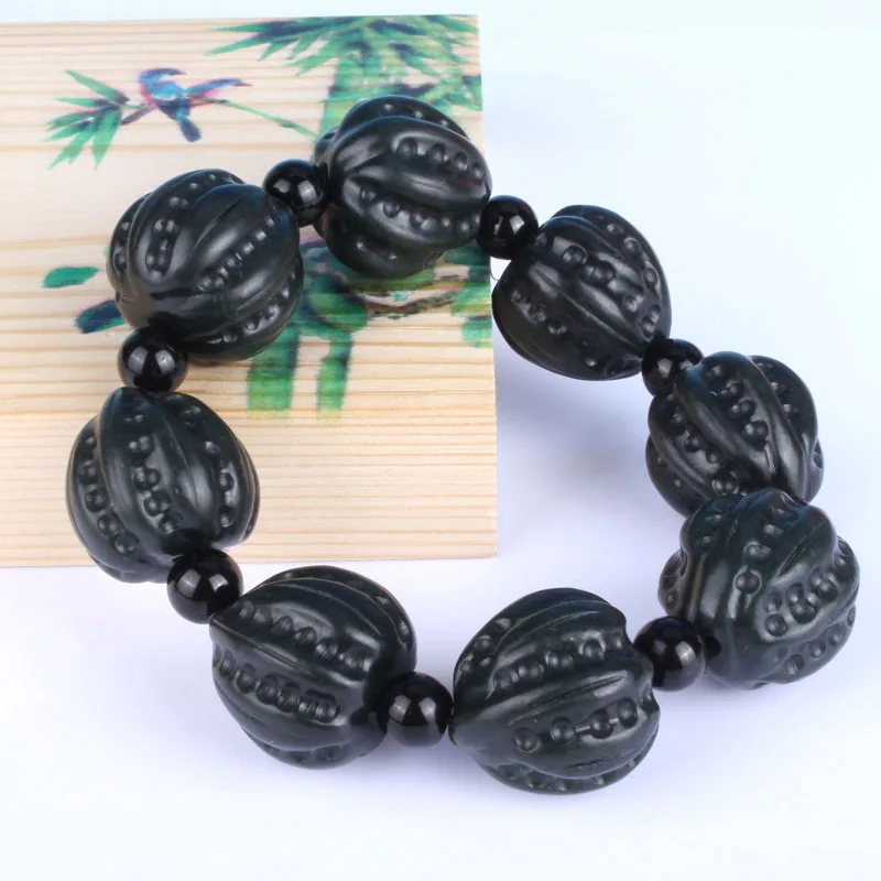 Натуральный китайский Hetian нефритовый орех браслет с эластичными бусинами