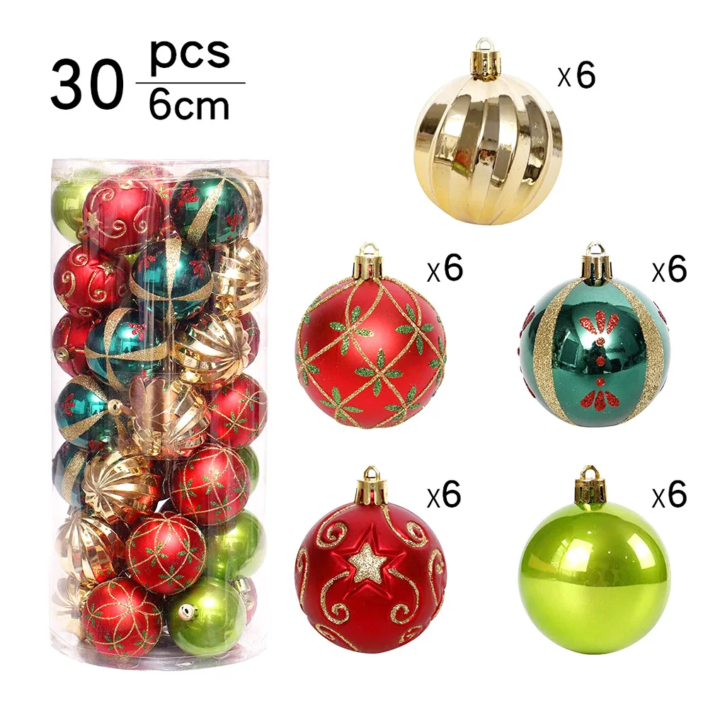 

6cm 30PCs Christmas Balls Painted Ball Xmas Tree Ornament Bauble Hanging Ball DIY Festival Decor Home Party Gadget Supply