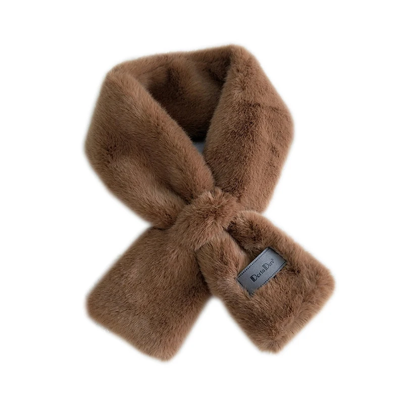 

Winter Women Faux Rabbit Fur Neck Collar Plush Scarf Cross Small Neckerchief Scarves Retro Cute Soft Thicken Shawl Wrap Female