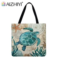 sea turtle printed shoulder shopping bag casual ladies large capacity tote handbags