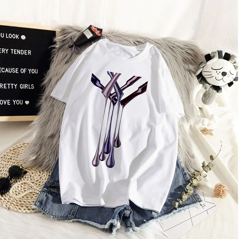 

UETEEY Fashion Rainbow graffiti mult T Shirt Women Lovely Print Short Sleeved O-neck Vintage Vogue Ullzang Tshirt Harajuku Tops