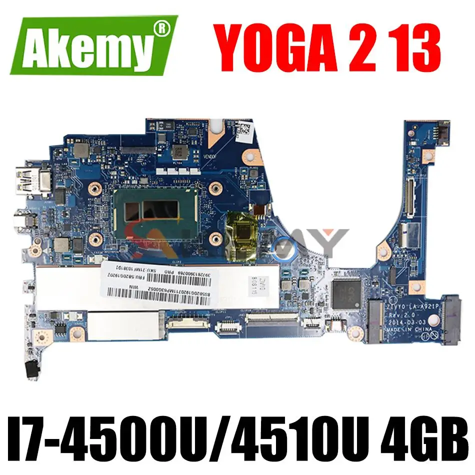 

ZIVY0 LA-A921P FOR Lenovo YOGA 2 13 Laptop Motherboard FRU:90005926 With SR16Z SR1EB I7-4500U/4510U 4GB RAM 100% fully Tested