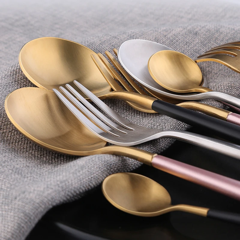 

Hot Sale 4 Pcs/Set Rose Gold Dinnerware Set 304 Stainless Steel Western Cutlery Set Kitchen Food Tableware Dinner Set