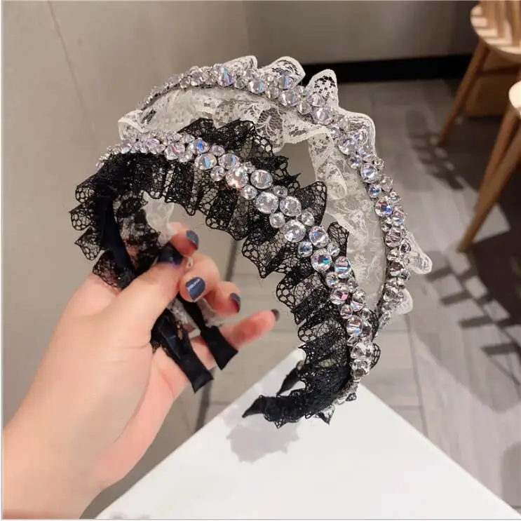 

women hairbands Vintage temperament French small rhinestone yarn lace chiffon pearl hair hoop headbands