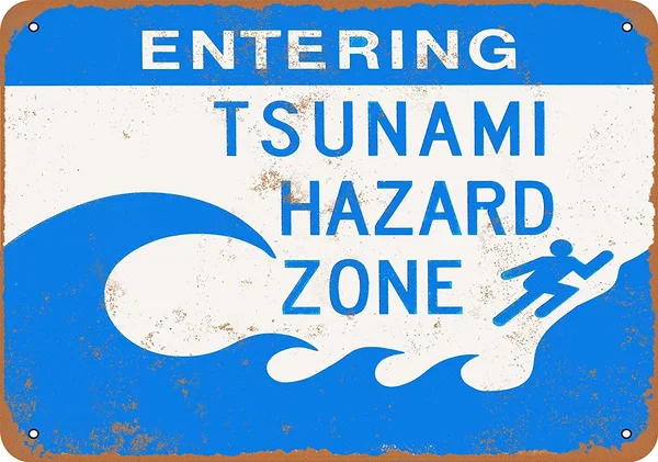 

8x12 inches Aluminum Metal Sign - Entering Tsunami Hazard Zone - Vintage Look