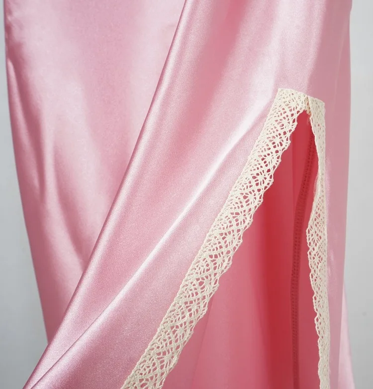 

Pink Women Dress Lace Stitching Sexy Side Split Dress