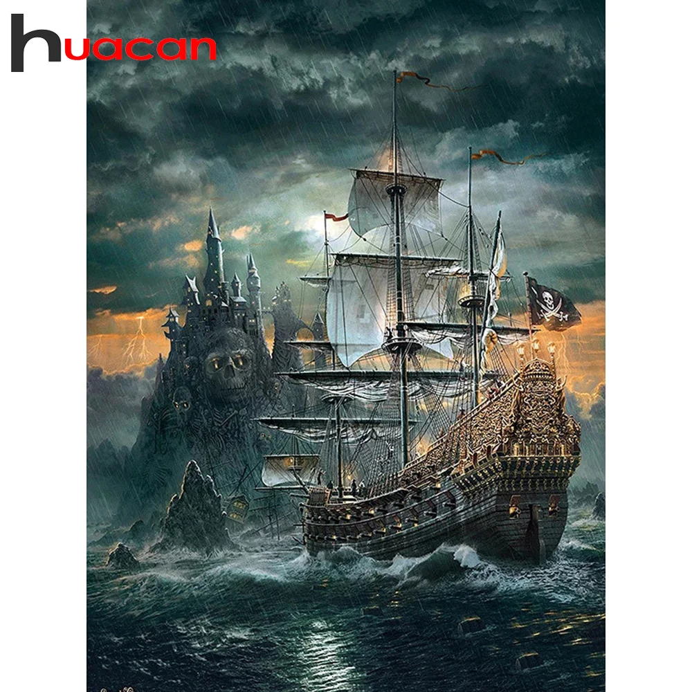 

Алмазная вышивка Huacan 5D набор корабль DIY Алмазная Стразы картины череп замок мозаика пейзаж украшение спальни