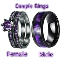 his and hers couple rings aaa cubic zironia black gold filled women wedding rings and 8mm titanium steel ring men jewelry