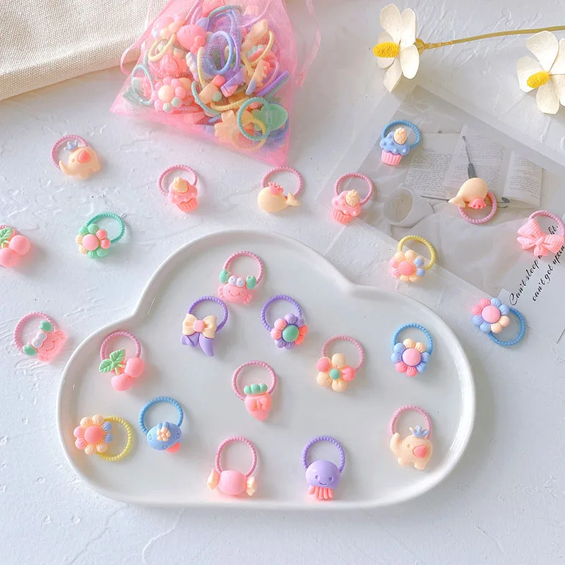 

40Pcs/Set Baby Girl Hair Bands Cartoon Bow Flower Children Rubber Bands Kids Elastic Hair Ropes Scrunchies Baby Hair Accessories