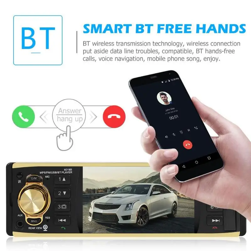 

4019B 4.1 Inch 1 One Din Car Radio o Stereo AUX FM Radio Station Bluetooth Auto Radio with Remote Control