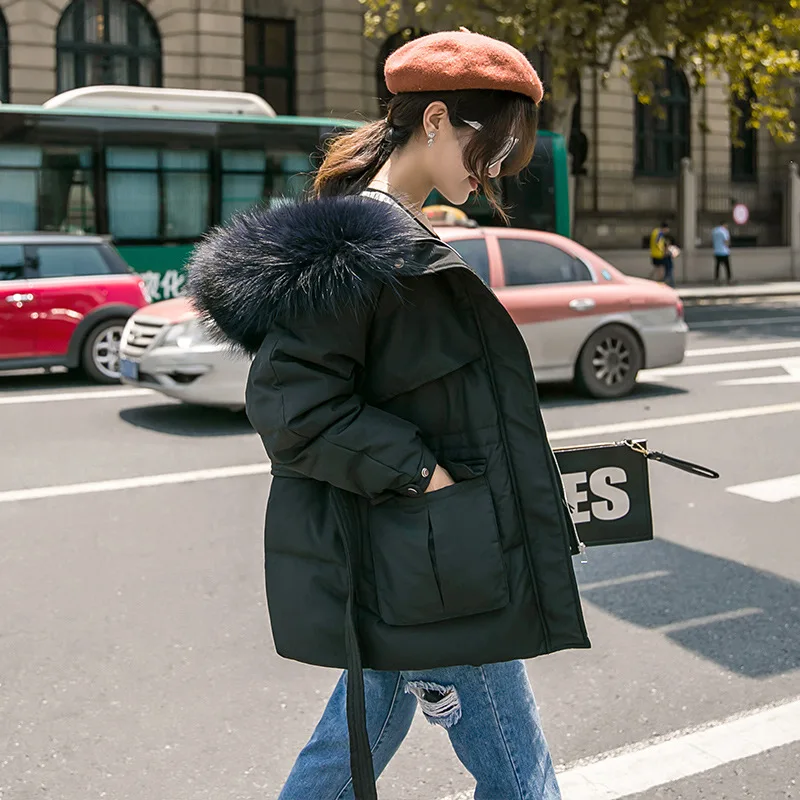 Женский пуховик с меховым воротником короткая Корейская Модная приталенная