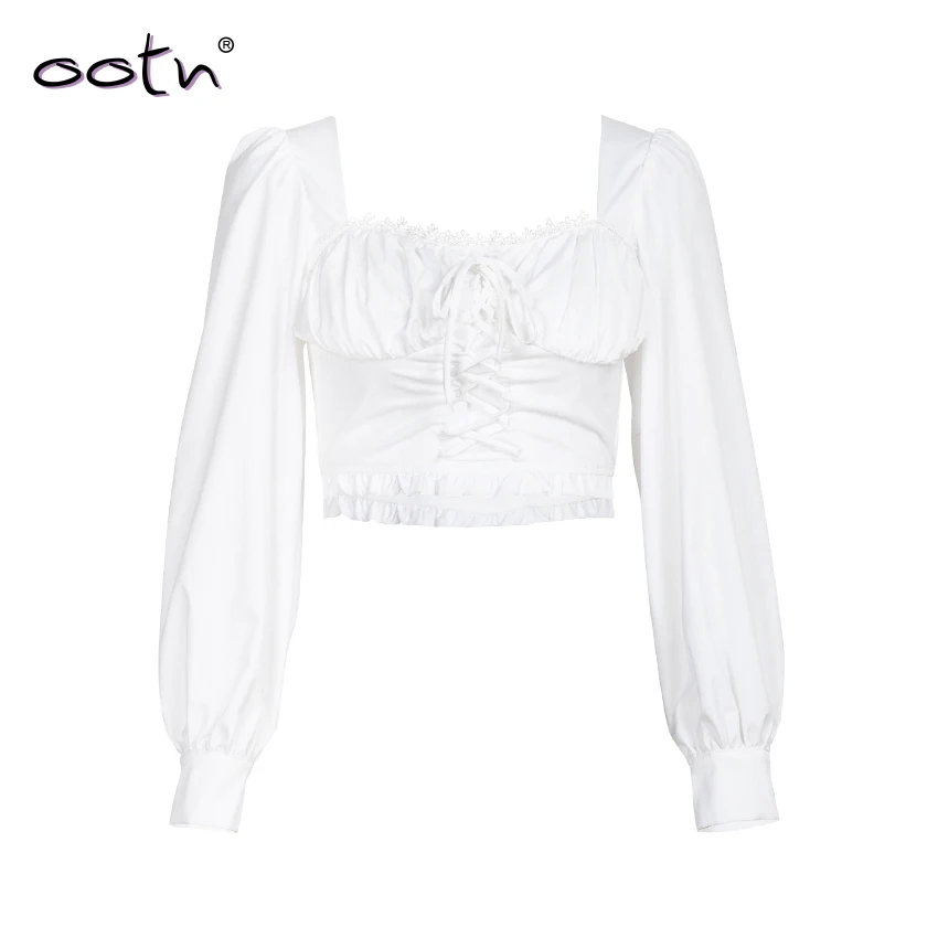 Женская блузка с длинным рукавом OOTN элегантная белая кружевная плиссированная