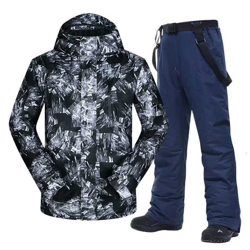 Large men's ski combination-30 temperature waterproof glass cutting fan winter mountaineering top and pants together | Спорт и