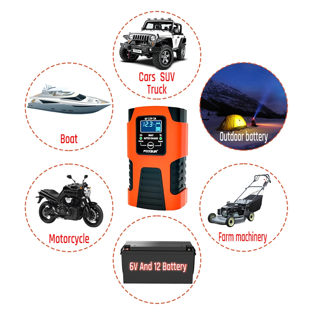Автоматическое зарядное устройство FOXSUR 6 в/12 В 2 а для автомобилей мотоциклов