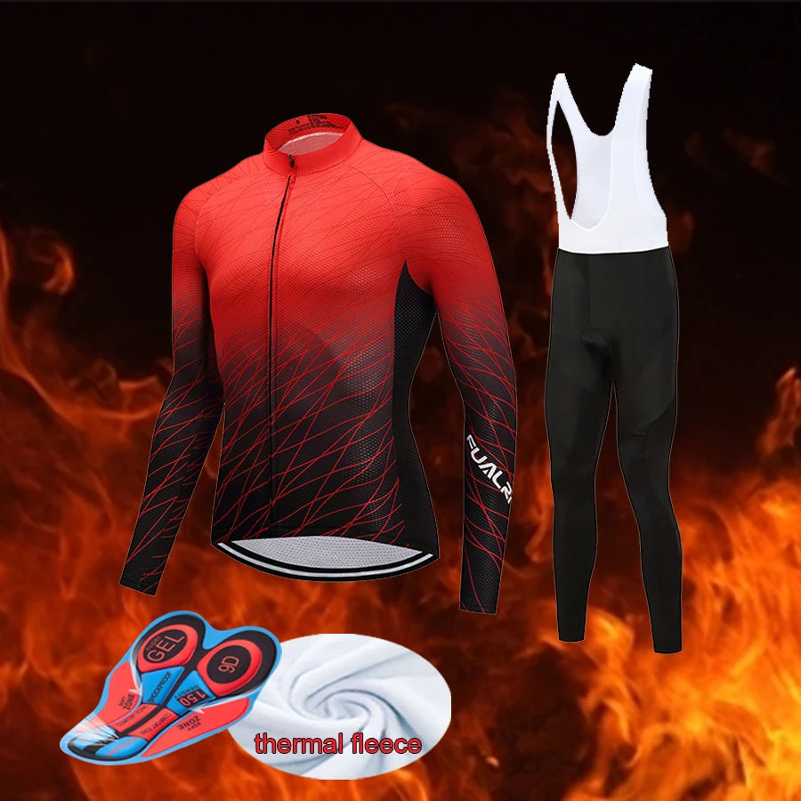 Cycling Clothes Man Winter Thermal Fleece Bicycle Jersey Full Set MTB Maillot Team Triathlon Suit Bike Clothing Kit Outfit