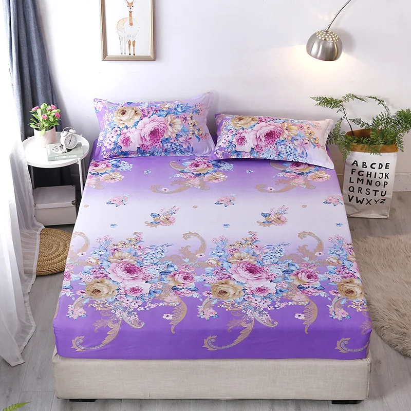 

Fashion Printing Quilted Mattress Protector Cover All-around Fitted Sheet With Elastic Rubber Band Non-slip Dustproof Bed Sheets