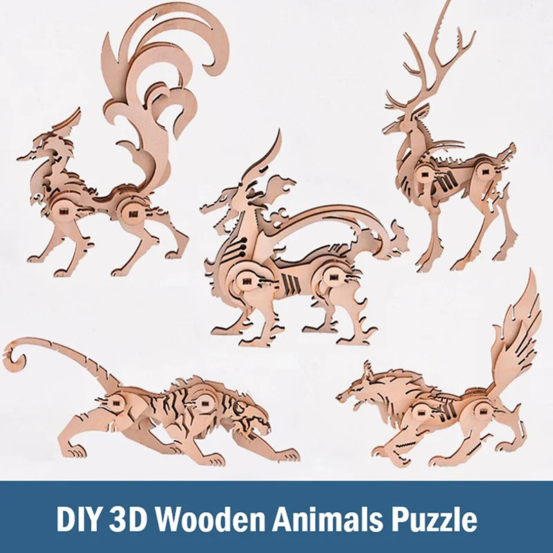 3D Деревянный Пазл сделай сам олень тигр строительные наборы Обучающие игрушки