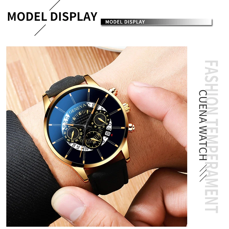 

Men's Fashion Watches Military Sport Automatic Clock Calendar Quartz Wrist Watch Men Casual Leather Watches Strap Gold / Black