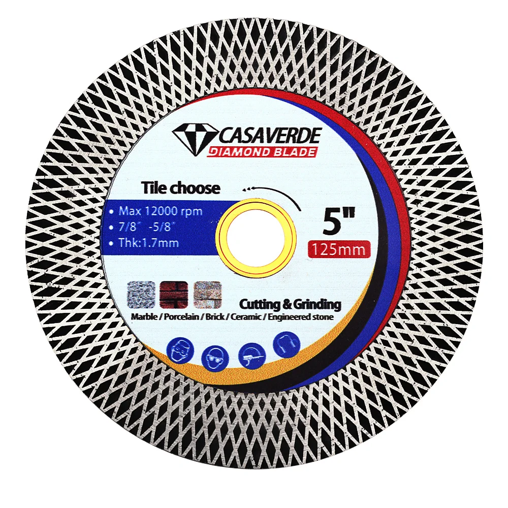 

Лезвие для резки фарфоровой плитки Casaverde 4,5-5 дюймов, Алмазное турбопильное лезвие для резки и шлифовки гранитной мраморной плитки