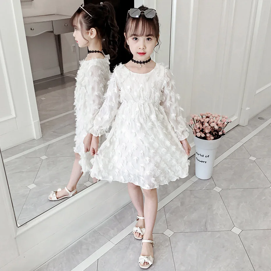 Girl Dresses White Vetement Children Casual Style Children's Dress 20019 Spring Autumn Girls Clothes 8 10 12 14 Year | Детская