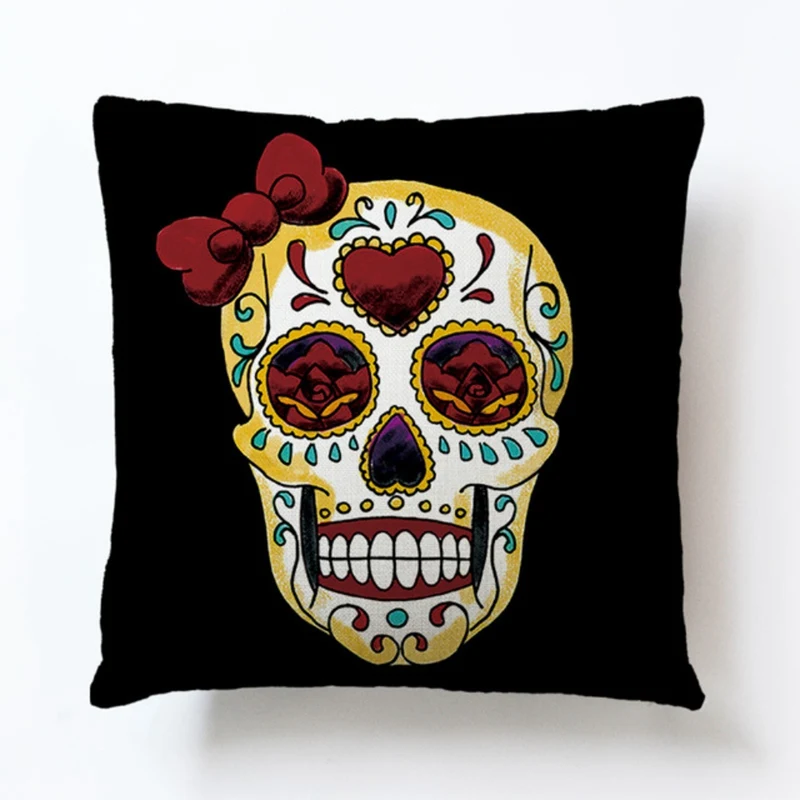 Morden 45x45cm Halloween Sugar Skull Cushion Cover Mexican Skeleton Home Decorative Pillow Case Sofa Throw Pillow Cover