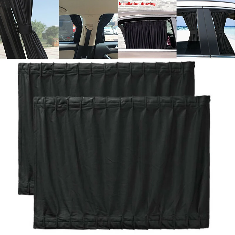 

2pcs 50x47cm Black Car Sun Shade Side Window Curtain Polyester Auto Foldable UV Protection Curtain Accessories Parts