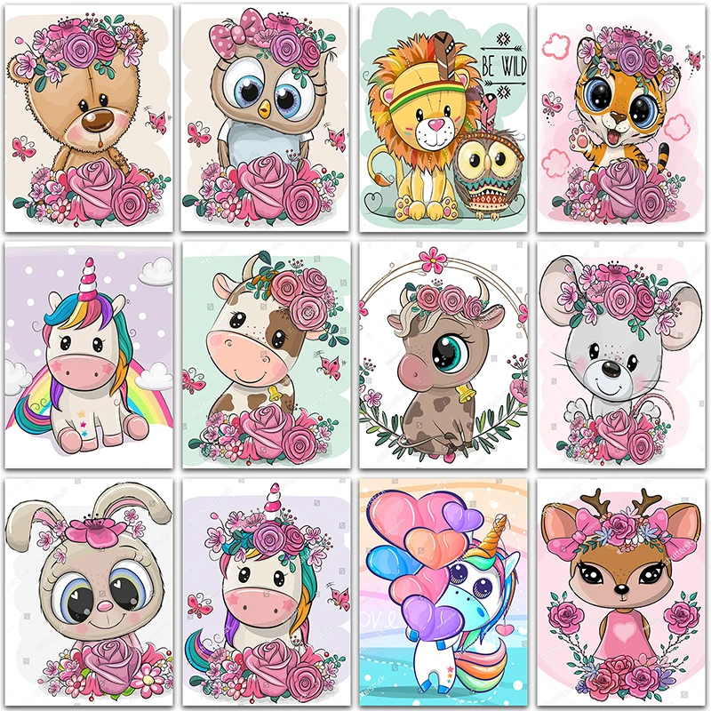 Алмазная 5D картина сделай сам с цветами животными единорогом тигром львом