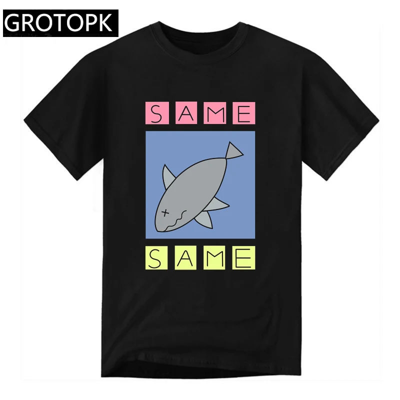 Мужская футболка Nichijou Same Shark черная с коротким рукавом в стиле хип-хоп уличная