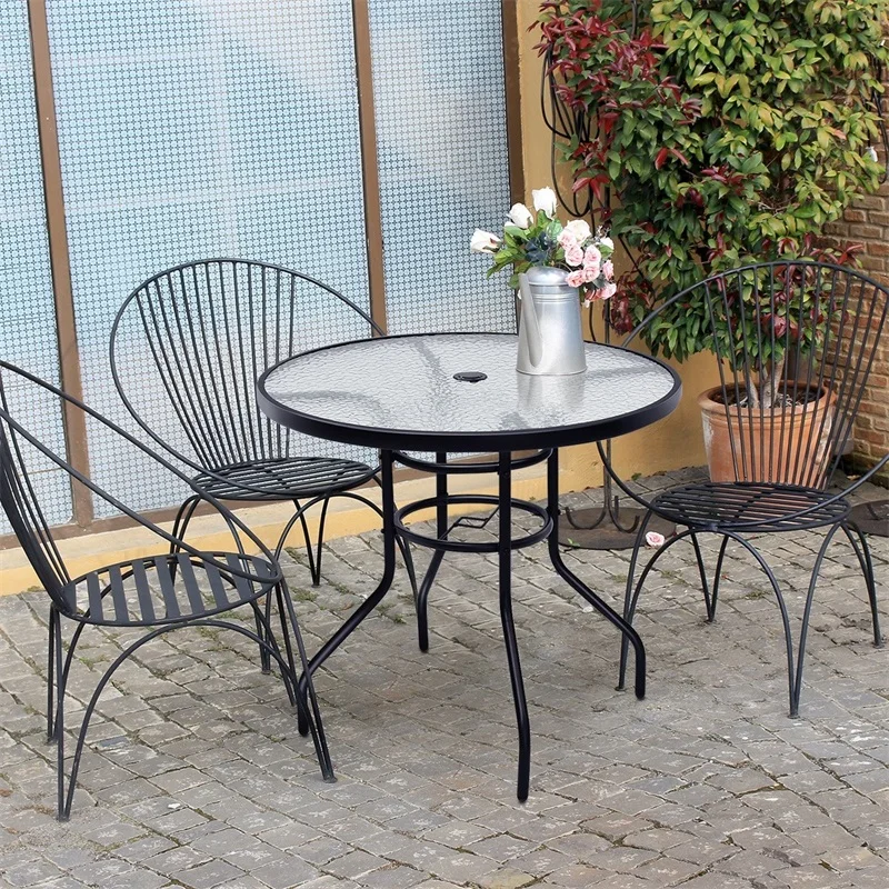 

Modern Outdoor Furniture Garden 32" Patio Tempered Glass Steel Frame Round Table HW65657