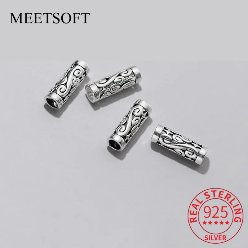 

MEETSOFT 925 серебряные полые разделительные бусины с цветочным узором, Классическая фурнитура для изготовления ожерелья ручной работы, ювелирн...