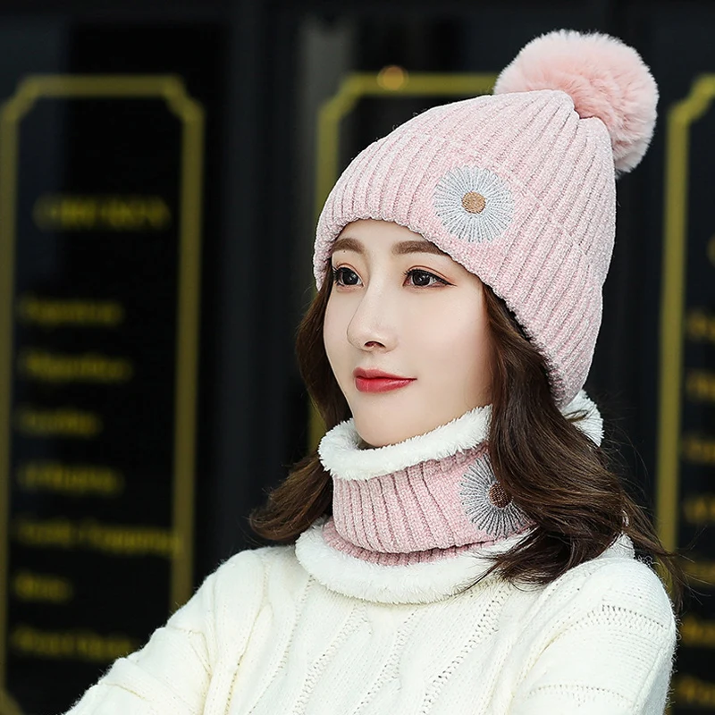 SYi Qarce зимняя теплая вязаная шапка с шарфом набор бини из шерсти для женщин Зимние