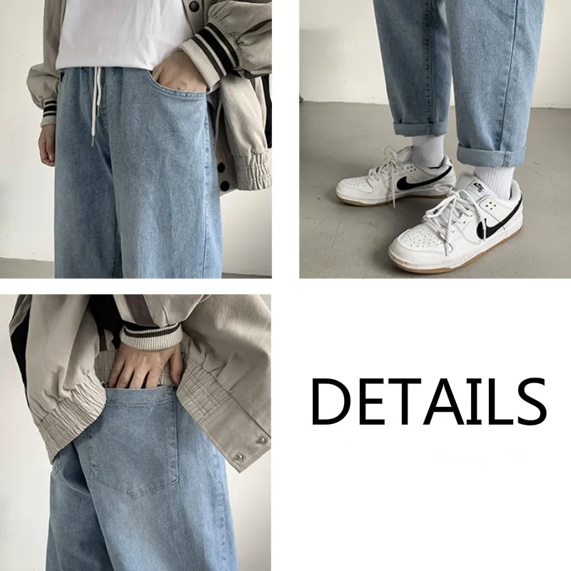 

Men Jeans Autumn Male Trousers Solid Simple Drawstring Elastic All-match Daily Leisure Students Korean Style Ulzzang Chic Ins BF