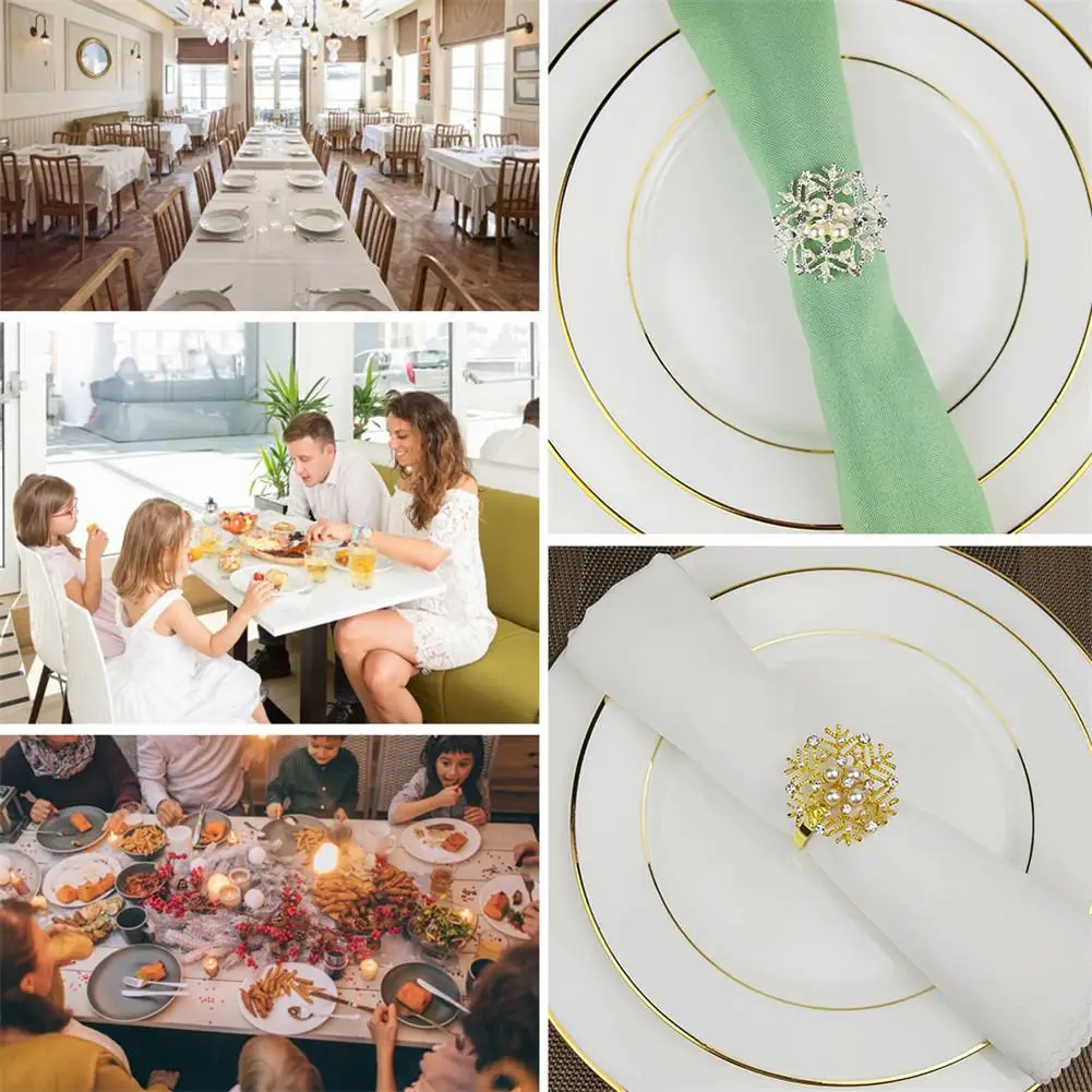 Простой пуговица для салфетки со снежинками и сверкающими стразами Кольца