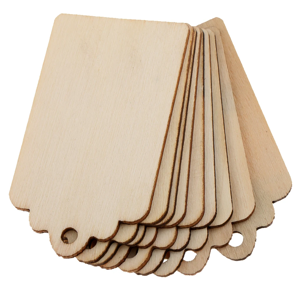 

50Pcs Natural Unfinished Blank Wood Shapes Tags Rectangle with Holes and String DIY Wooden Pendants Hanging Craft Decor