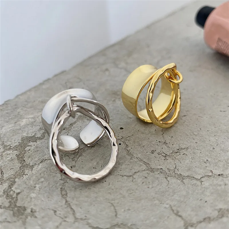 

YIKUF88 S925 Sterling Silver Women Ring Irregular Glossy Ring Female Open Ring