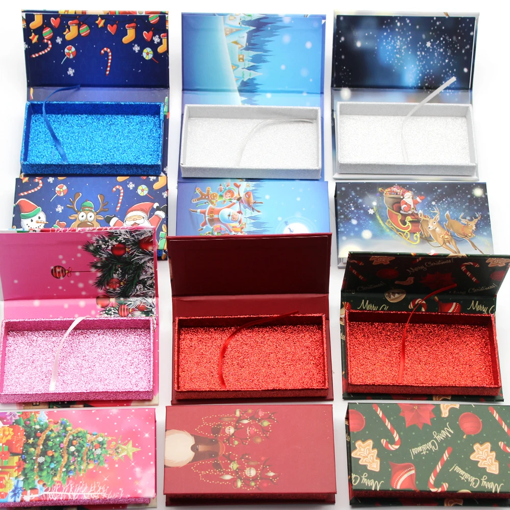 

Damepapil Empty Luxury Full Strip Eyelashes Christmas Box Bulk New Year Festival Design 10/20/30 Pieces Eyelash Boxes Wholesale